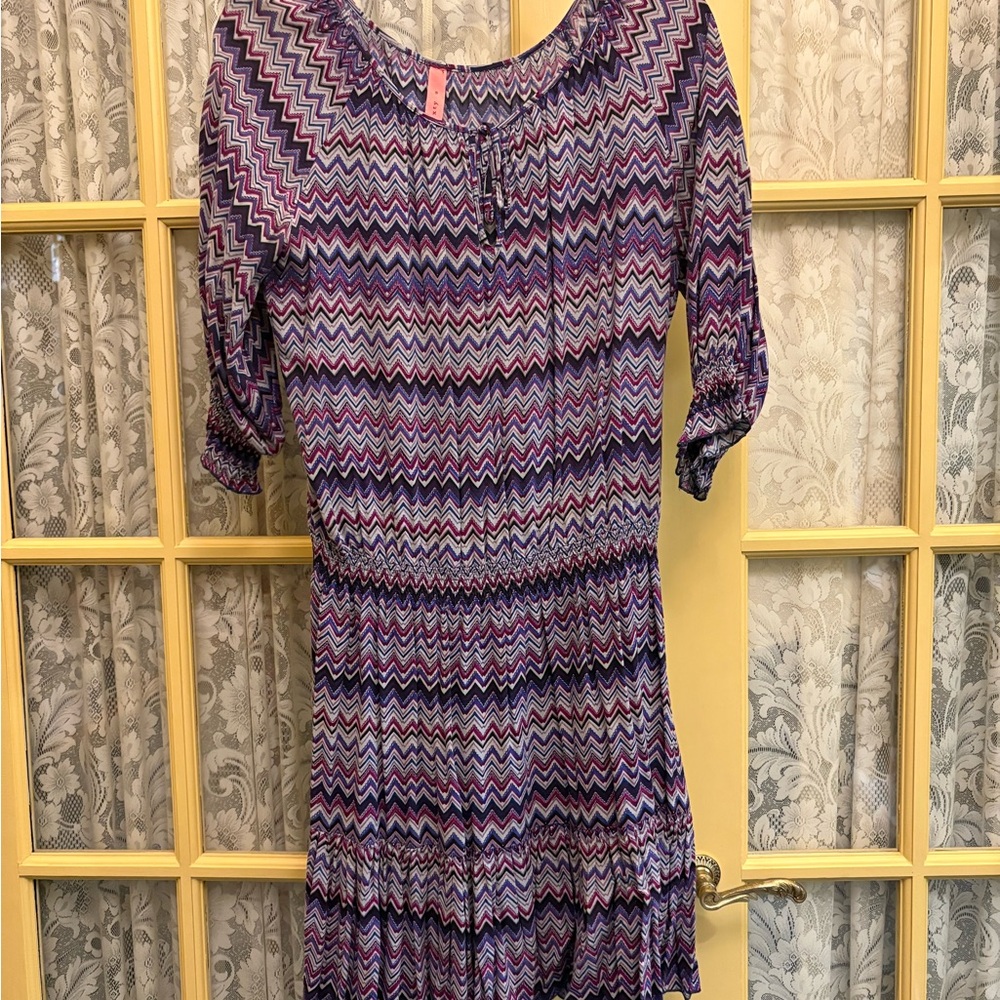 Eight Sixty Purple and Pink Zigzag Long Sleeve Dress